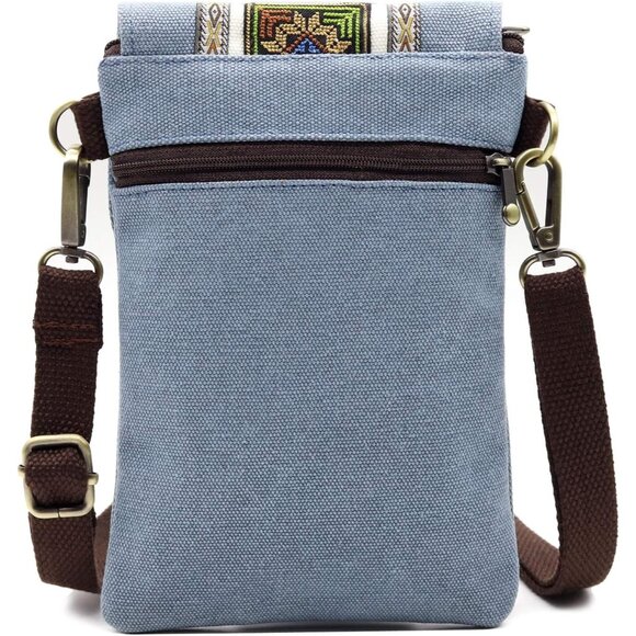 Women's Light Blue Vintage Embroidered Cute Mini Cross Body Bag Small Handbags - Picture 2 of 6